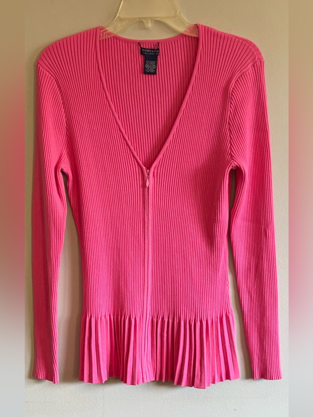 Doncaster Hot Pink Ribbed Knit Zip up Cardigan Vintage Size Large